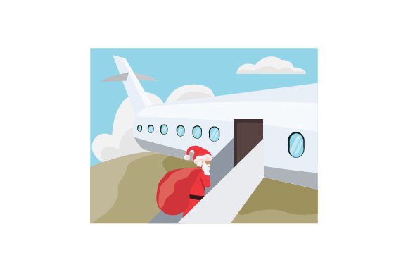 A Christmas Crafts Asset: Santa Climbing Onto Aircraft with Gifts