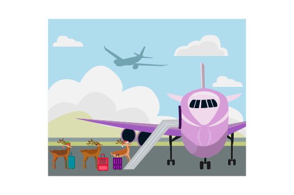 A Holiday Crafts Asset: Reindeers with Suitcases Boarding a Plane