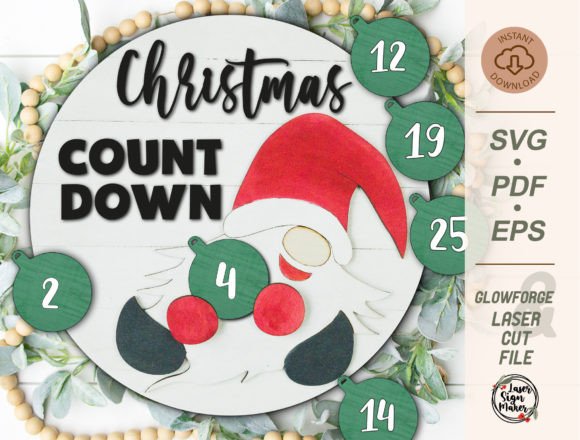 Christmas Gnome Countdown Sign for Laser Cutting & Winter Décor