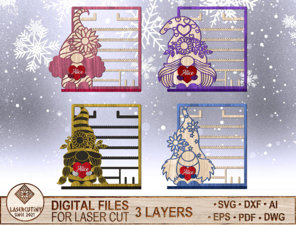 Flowers Gnomes Earring Stand Laser-Cut Winter Appeal